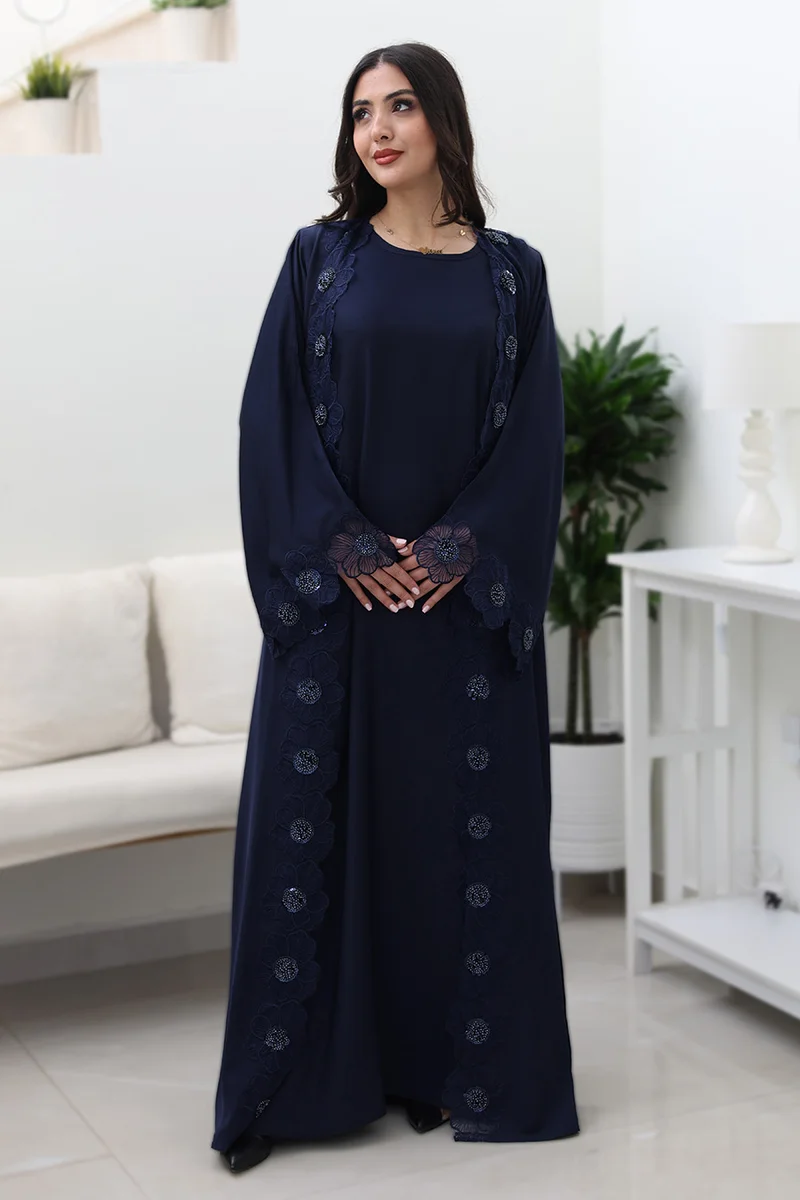 النخبة Midnight Bloom Abaya-Comes with matching inner-2P745