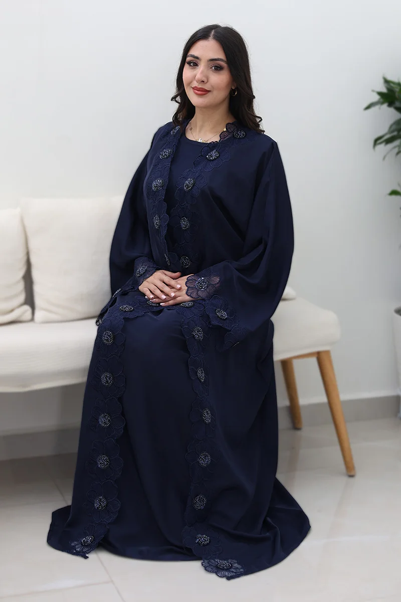 النخبة Midnight Bloom Abaya-Comes with matching inner-2P745
