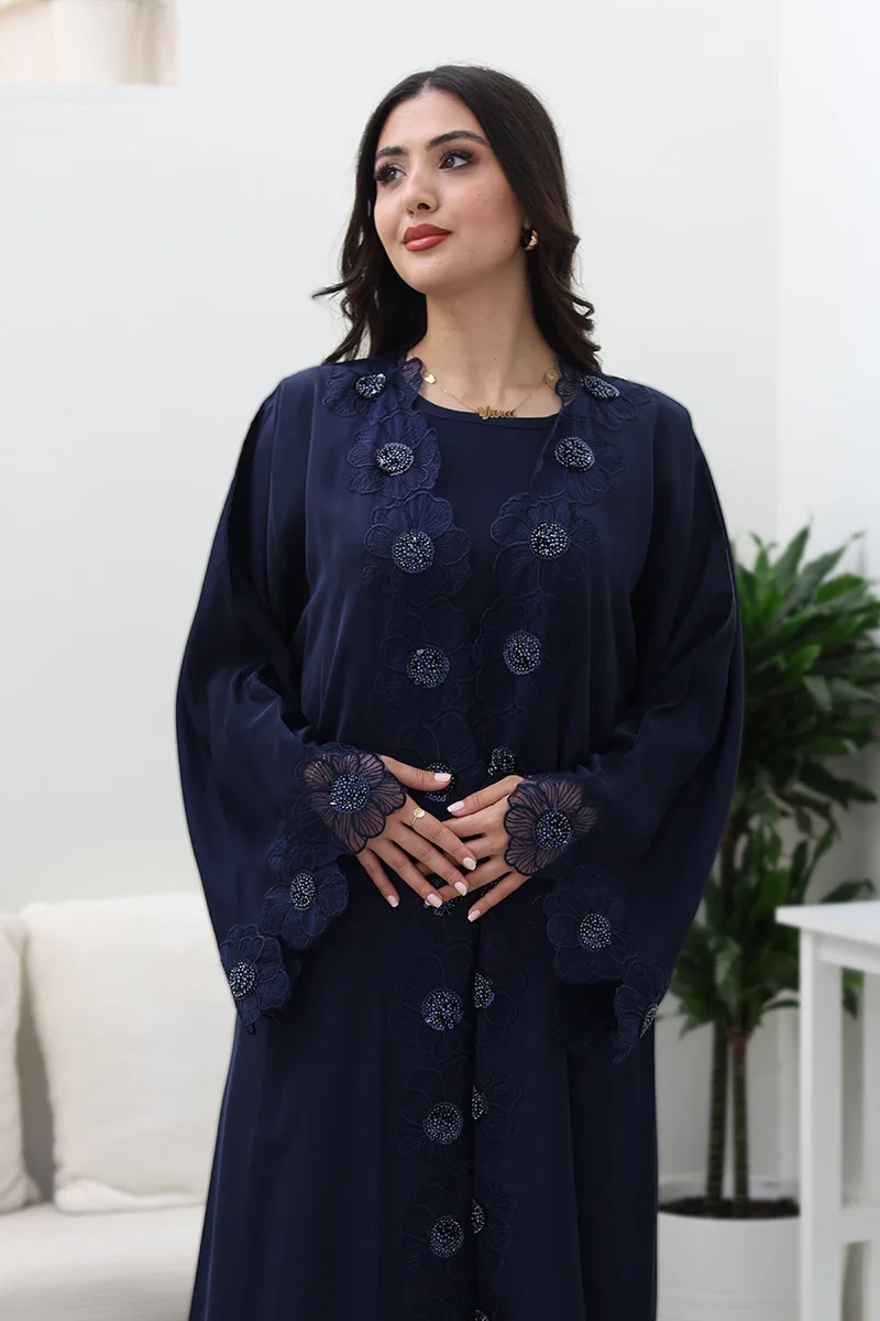 NUKHBAA Midnight Bloom Abaya-Comes with matching inner-2P745