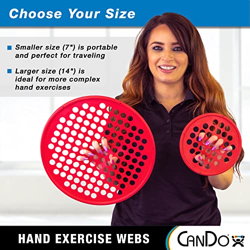 CanDo Hand Exercise Webs for Physical Therapy Grip Strengthening and Hand Finger Wrist Resistance Workouts Portable Size Low Powder 14 Diameter Red Light - Image 3
