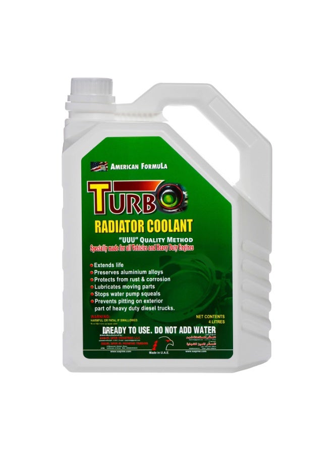 Turbo Radiator Coolant Green Ready to Use 4L American Formula | Engine Coolant | Prevents Overheating & Rust | Radiator Cooling Fluid for Petrol & Diesel Vehicles - Image 1