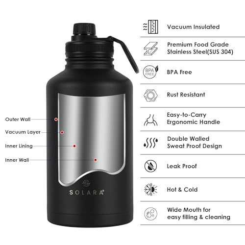 SOLARA Insulated Water Bottle 2000ml, Hot Water Bottle, Thermosteel Water Bottles for Travel, Home, Office, School, Gym, Adults, Water Bottle Hot and Cold, Sipper Bottle, Black Knight - Image 2