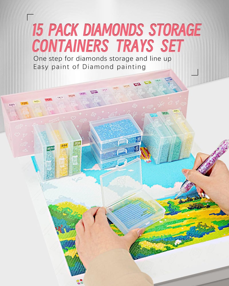 Forever young 15pcs Diamond Painting Storage Containers Trays with Lids, 2-in-1 Diamond Art Storage & Trays, Bead Storage & Line-Up, Box Package - Image 2