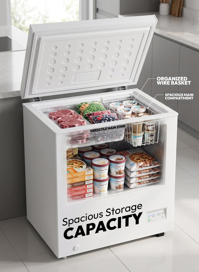 Stargold Small Chest Freezer 100L Mini Deep Freezer Standalone, 100W 220-240V Non-Inverter Compressor Deep Fridge , Refrigerant R600a, 4 Star Freezing, Freezing Capacity 4.5kg/24h, LED Light, Mechanical Control, 13.5h Storage Time During Power off, Door Lock & Static Air Flow System for Home & Office Upright Freezer, SG-HCF100L White - Image 2