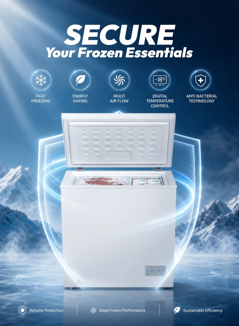 Stargold Small Chest Freezer 100L Mini Deep Freezer Standalone, 100W 220-240V Non-Inverter Compressor Deep Fridge , Refrigerant R600a, 4 Star Freezing, Freezing Capacity 4.5kg/24h, LED Light, Mechanical Control, 13.5h Storage Time During Power off, Door Lock & Static Air Flow System for Home & Office Upright Freezer, SG-HCF100L White - Image 5