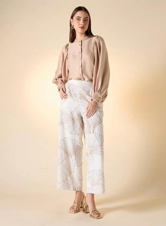 ايكونيك قميص بارز الملمس بياقة ماندارين وأكمام طويلة من آيكونيك