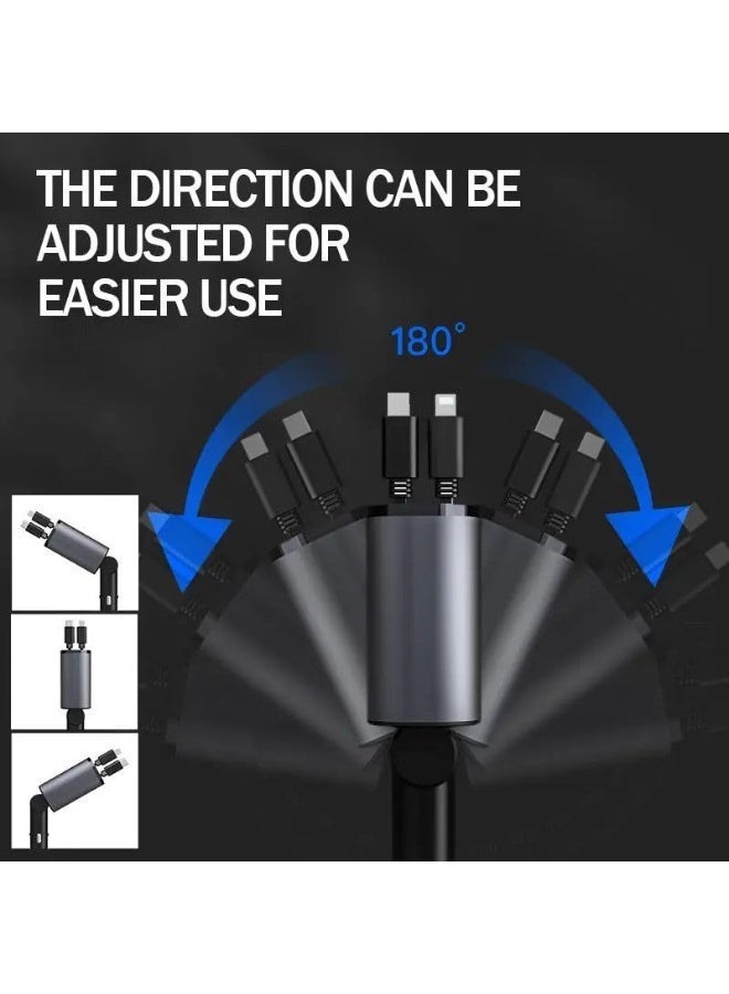 Norelle 4-in-1 Fast Car Charger with Built-in Lightning & Type-C Cables, Digital LED Voltage Display, USB + Type-C Multi-Port Smart Car Charger, 180° Rotating Design - Image 3