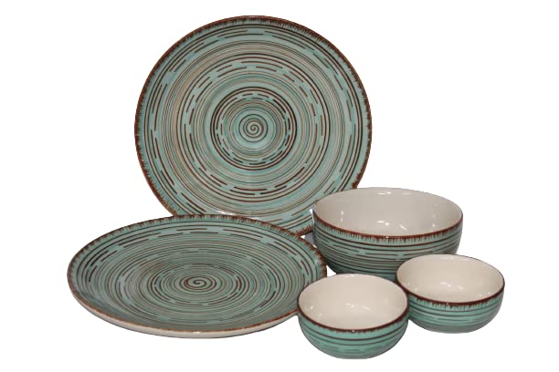 Phezent أطباق سيراميك فيزنت باسكو للعشاء مع كاتوري 5 قطع 2 أطباق عشاء 2 وعاء كاتوري 1 وعاء تقديم آمن في غسالة الصحون والميكروويف مجموعات عشاء مجموعة عشاء سيراميك مجموعة أوعية مجموعات أدوات المائدة - Image 1