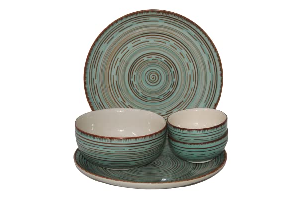 Phezent أطباق سيراميك فيزنت باسكو للعشاء مع كاتوري 5 قطع 2 أطباق عشاء 2 وعاء كاتوري 1 وعاء تقديم آمن في غسالة الصحون والميكروويف مجموعات عشاء مجموعة عشاء سيراميك مجموعة أوعية مجموعات أدوات المائدة - Image 4