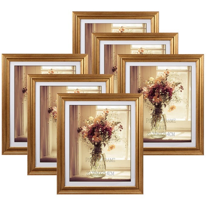 8X10 PICTURE FRAMES WITH MAT GOLD PHOTO FRAMES SET FOR WALL OR TABLETOP DISPLAY 6 PACK