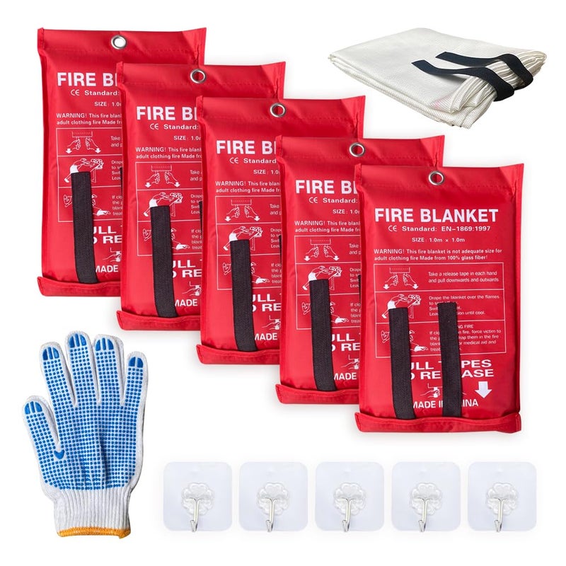 5 Pack 399x393 Fire Blanket Fire Suppression Blanket  Fiberglass Fire Blankets Emergency for People Flame Retardant Fireproof Survival Safety Kitchen Fireplace Car Office Warehouse