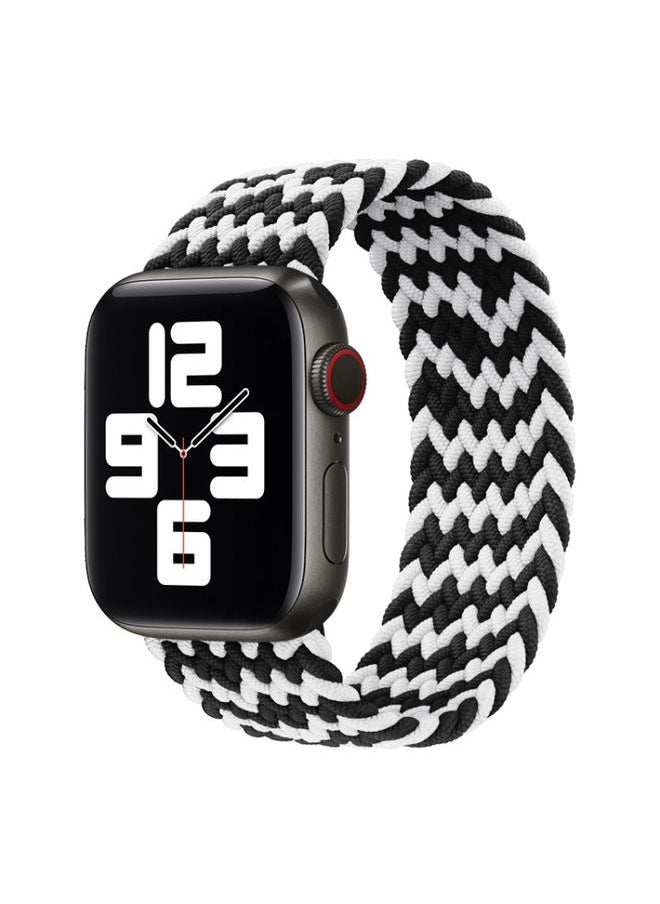 Generic - Replacement Strap Nylon Single-turn Braided Watch Band For Apple Watch Series 9&8&7 41mm / SE 3&SE 2&6&SE&5&4 40mm / 3&2&1 38mm, Length:145mm W Black White - Image 1