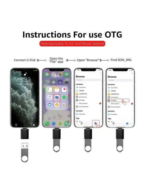 محول وصلة ايفون إلى يو اس بي من كابل lightning ذكر الى انثي USB وقارئ فلاش OTG apple iPhone و نقل بيانات قطعة اوتيجي كيبل مزامنة بيانات 3.0USB منفذ توصيله عالي السرعة