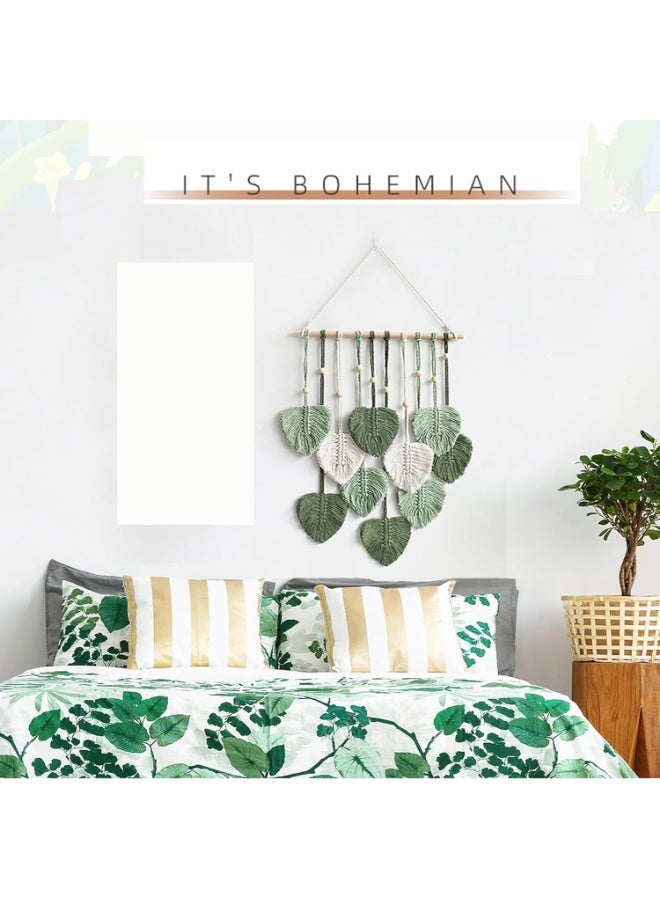 NANAO Wall Hanging Decor Leaves Tapestry Boho Wall Decor Woven Feather Handmade Yarn Tassels Woven Wall Art Decorations for Nursery, Bedroom, Living Room, Apartment Home Backdrop (LightGreen) - Image 5