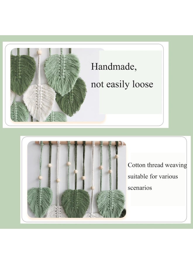 NANAO Wall Hanging Decor Leaves Tapestry Boho Wall Decor Woven Feather Handmade Yarn Tassels Woven Wall Art Decorations for Nursery, Bedroom, Living Room, Apartment Home Backdrop (LightGreen) - Image 3