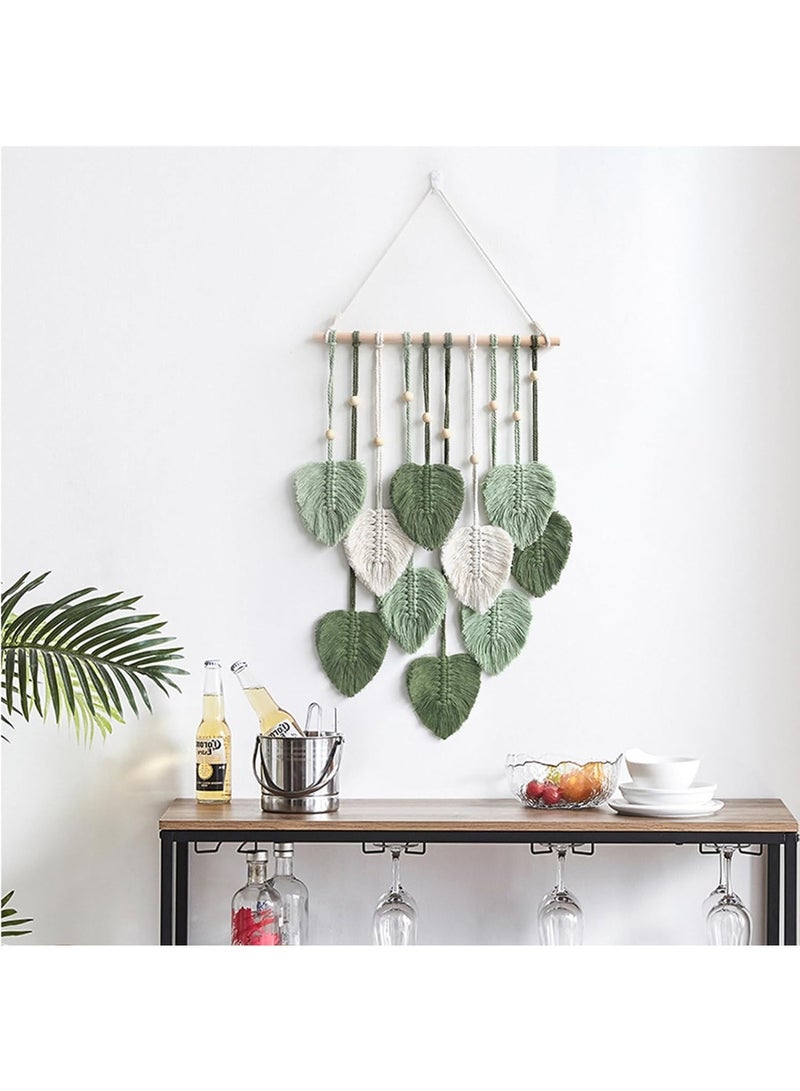 NANAO Wall Hanging Decor Leaves Tapestry Boho Wall Decor Woven Feather Handmade Yarn Tassels Woven Wall Art Decorations for Nursery, Bedroom, Living Room, Apartment Home Backdrop (LightGreen) - Image 4