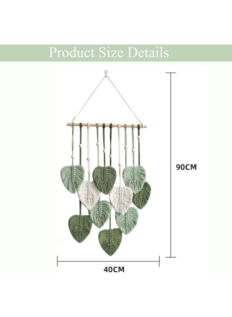 NANAO Wall Hanging Decor Leaves Tapestry Boho Wall Decor Woven Feather Handmade Yarn Tassels Woven Wall Art Decorations for Nursery, Bedroom, Living Room, Apartment Home Backdrop (LightGreen) - Image 2