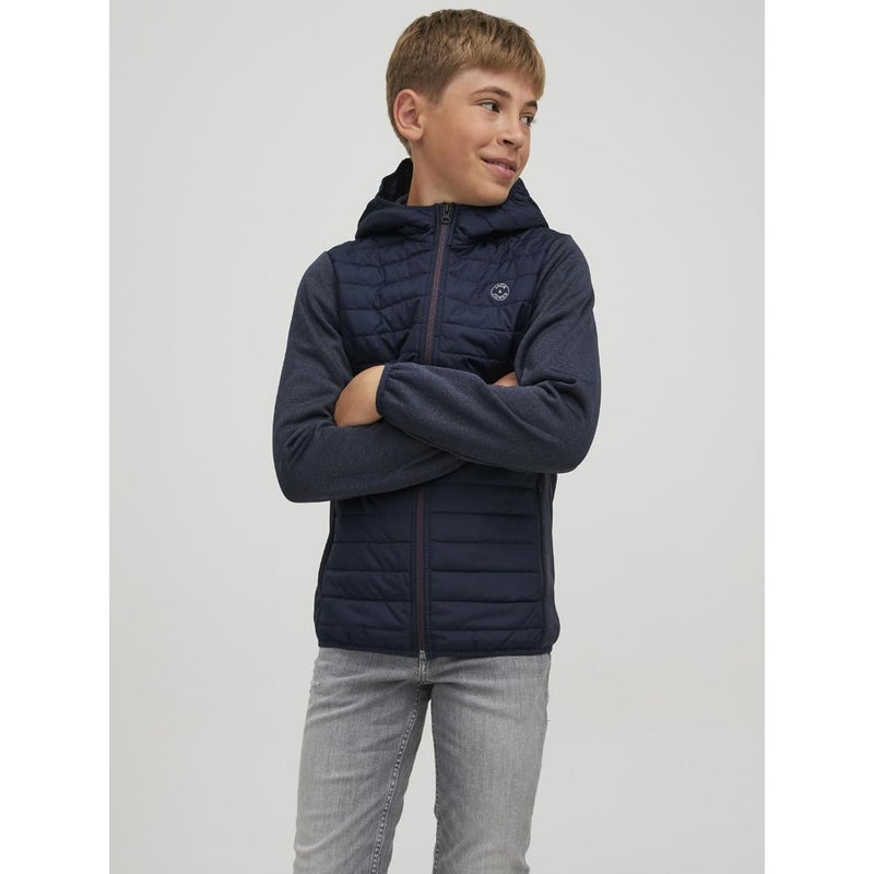 Boys' quilted jacket for outdoor wear, polyester fabric, navy blue, lightweight and warm - Image 2