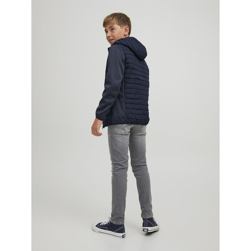 Boys' quilted jacket for outdoor wear, polyester fabric, navy blue, lightweight and warm - Image 3