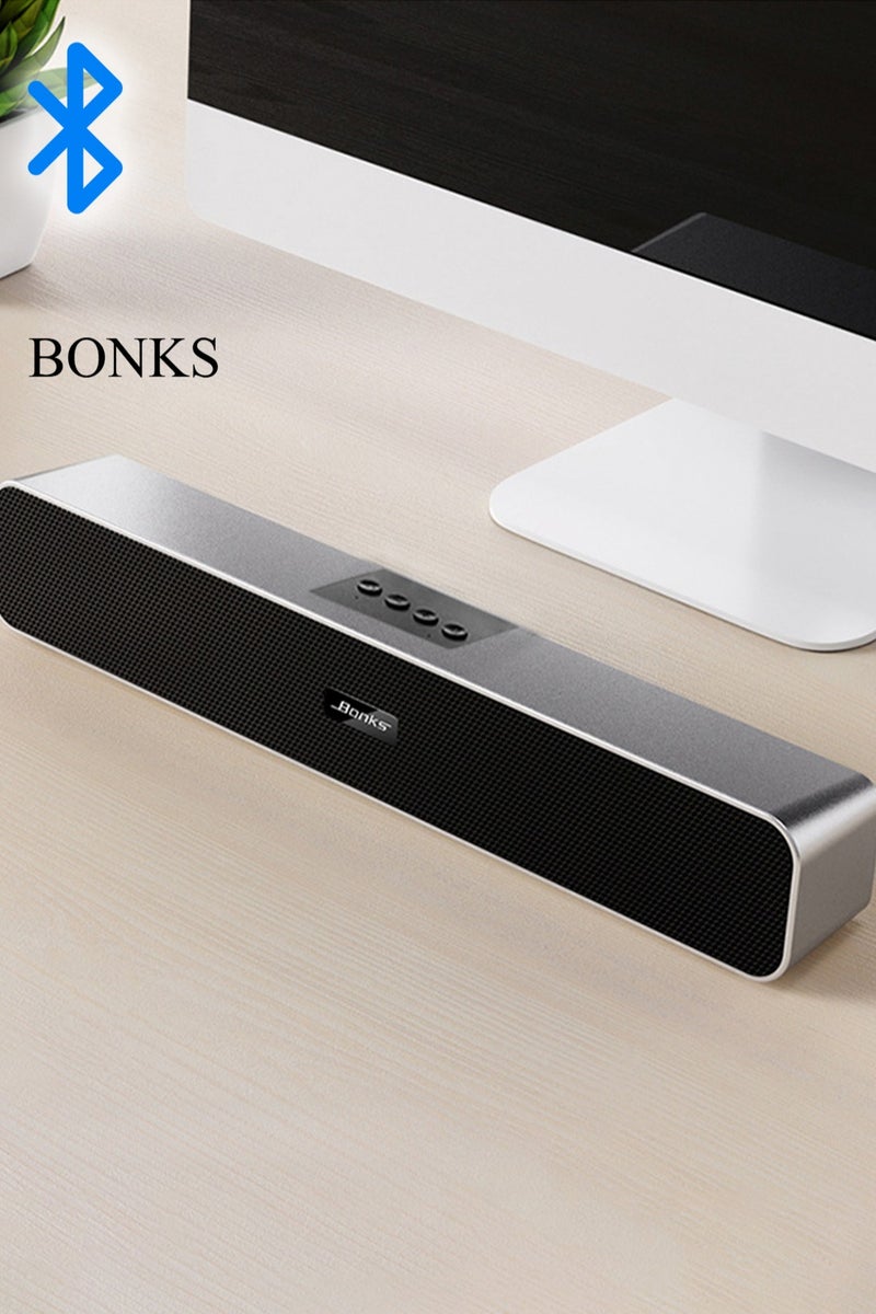 3.5mm auxiliary computer speaker, USB plug and built-in battery powered small PC speaker, wired USB desktop speaker, Bluetooth enabled monitor USB soundbar, dual sound holes, supporting TF card and USB flash drive - Image 1