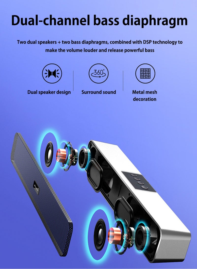 3.5mm auxiliary computer speaker, USB plug and built-in battery powered small PC speaker, wired USB desktop speaker, Bluetooth enabled monitor USB soundbar, dual sound holes, supporting TF card and USB flash drive - Image 4