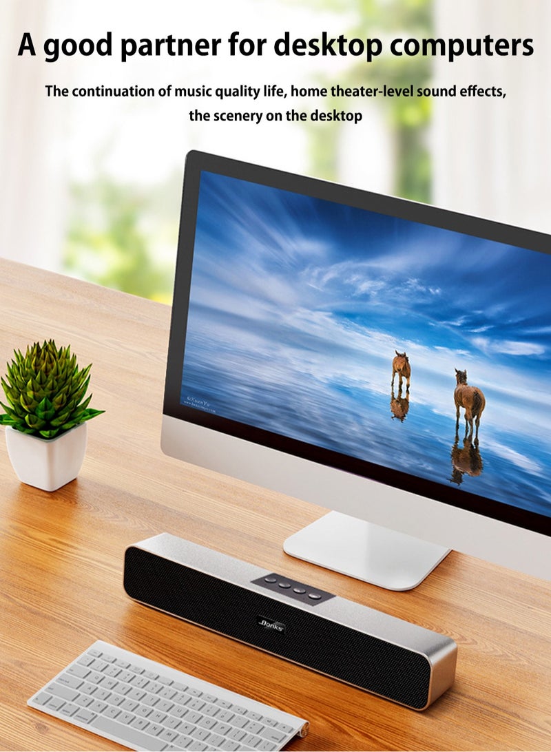 3.5mm auxiliary computer speaker, USB plug and built-in battery powered small PC speaker, wired USB desktop speaker, Bluetooth enabled monitor USB soundbar, dual sound holes, supporting TF card and USB flash drive - Image 5