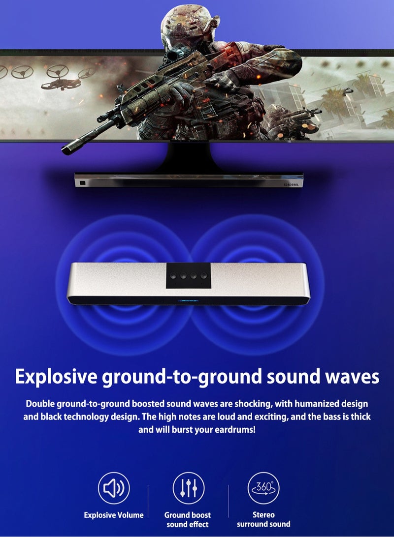 3.5mm auxiliary computer speaker, USB plug and built-in battery powered small PC speaker, wired USB desktop speaker, Bluetooth enabled monitor USB soundbar, dual sound holes, supporting TF card and USB flash drive - Image 3