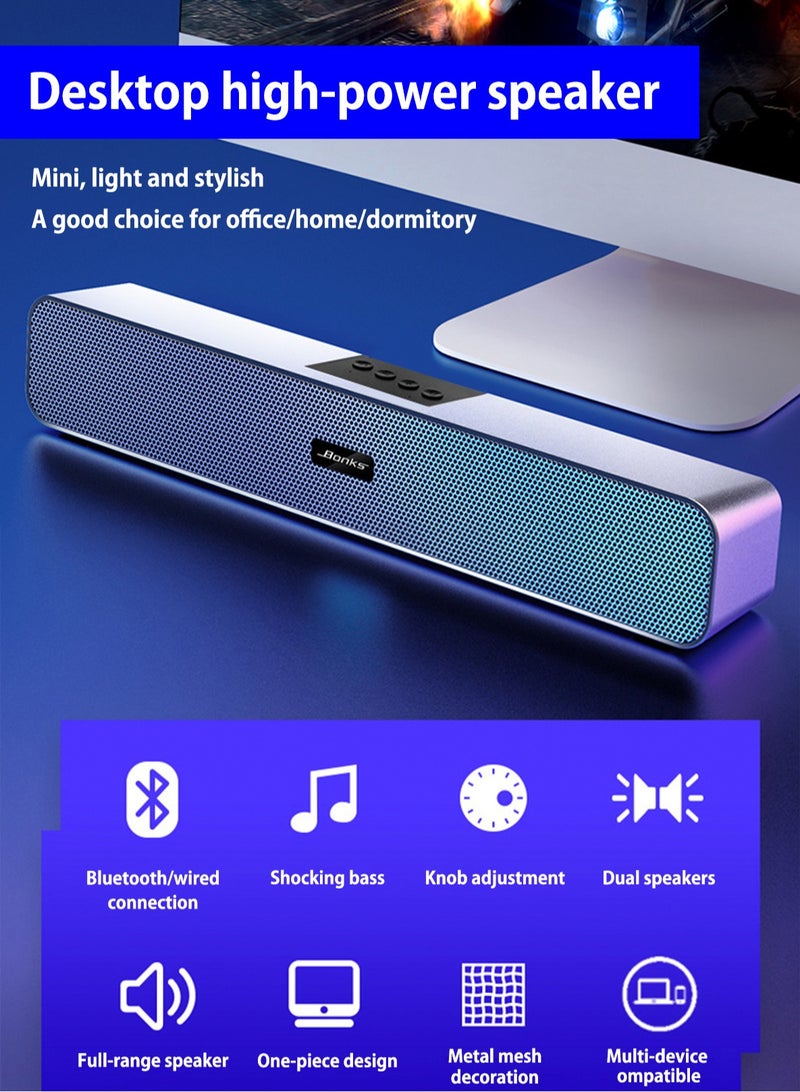 3.5mm auxiliary computer speaker, USB plug and built-in battery powered small PC speaker, wired USB desktop speaker, Bluetooth enabled monitor USB soundbar, dual sound holes, supporting TF card and USB flash drive - Image 2