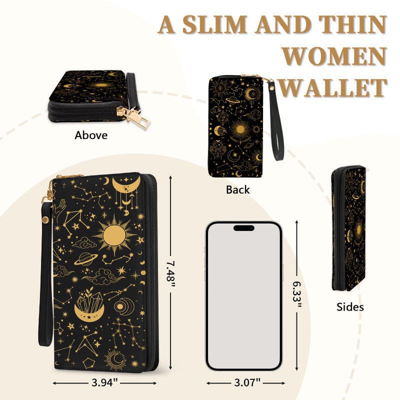 Vorruil Womens Wallet Goth Gothic, Witchy Moon RFID Blocking Wristlet Wallets for Women, Ladies Purse with Zip Around Credit Card Holder and 10 Card Slots & ID Window, Large Capacity Women's Clutch Organizer - Image 2