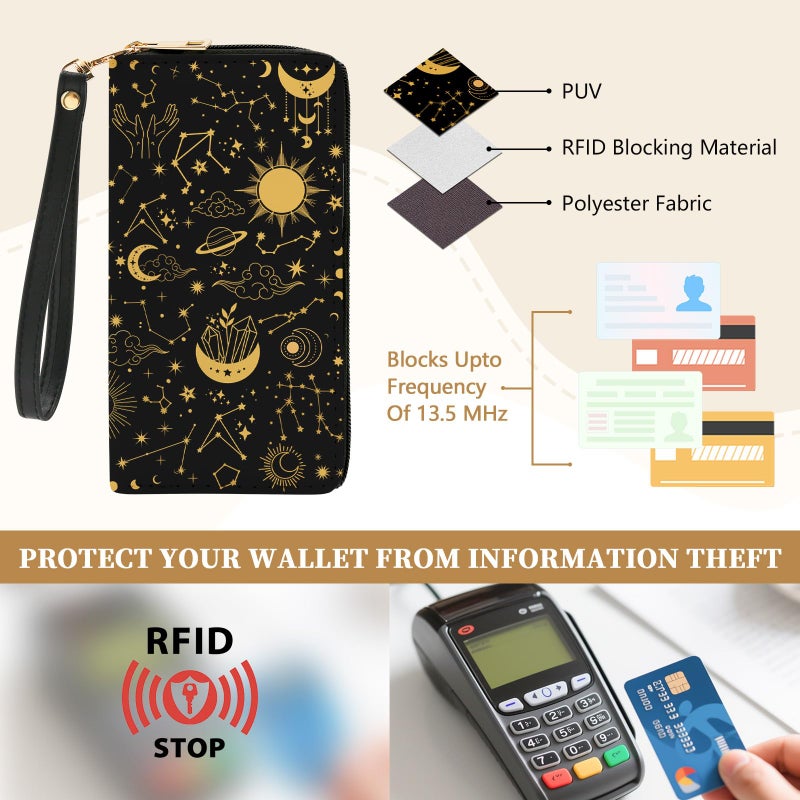 Vorruil Womens Wallet Goth Gothic, Witchy Moon RFID Blocking Wristlet Wallets for Women, Ladies Purse with Zip Around Credit Card Holder and 10 Card Slots & ID Window, Large Capacity Women's Clutch Organizer - Image 4