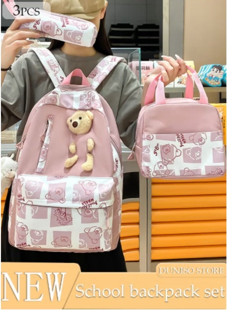 DUNISO Bear - Printed Schoolbag 3 - Piece Set | Cute Charms, Practical and Eye - Catching - Image 1