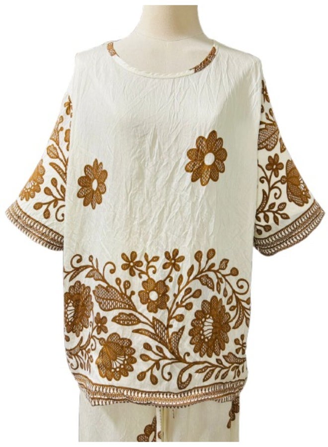 طقم ملابس نسائي مكون من قطعتين بمقاس واحد، طقم ملابس متناسق للبنات، طقم ملابس نسائي، طقم نسائي مزهر - Image 3