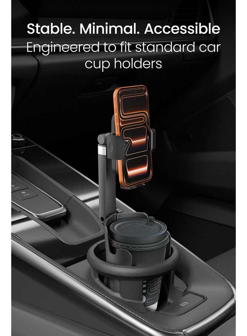 Moxedo Car Cup Holder Phone Mount with Adjustable Telescopic Arm, Tilt Joint, Universal Fit, Stable Design for Standard Cup Holders (Black) - Image 2