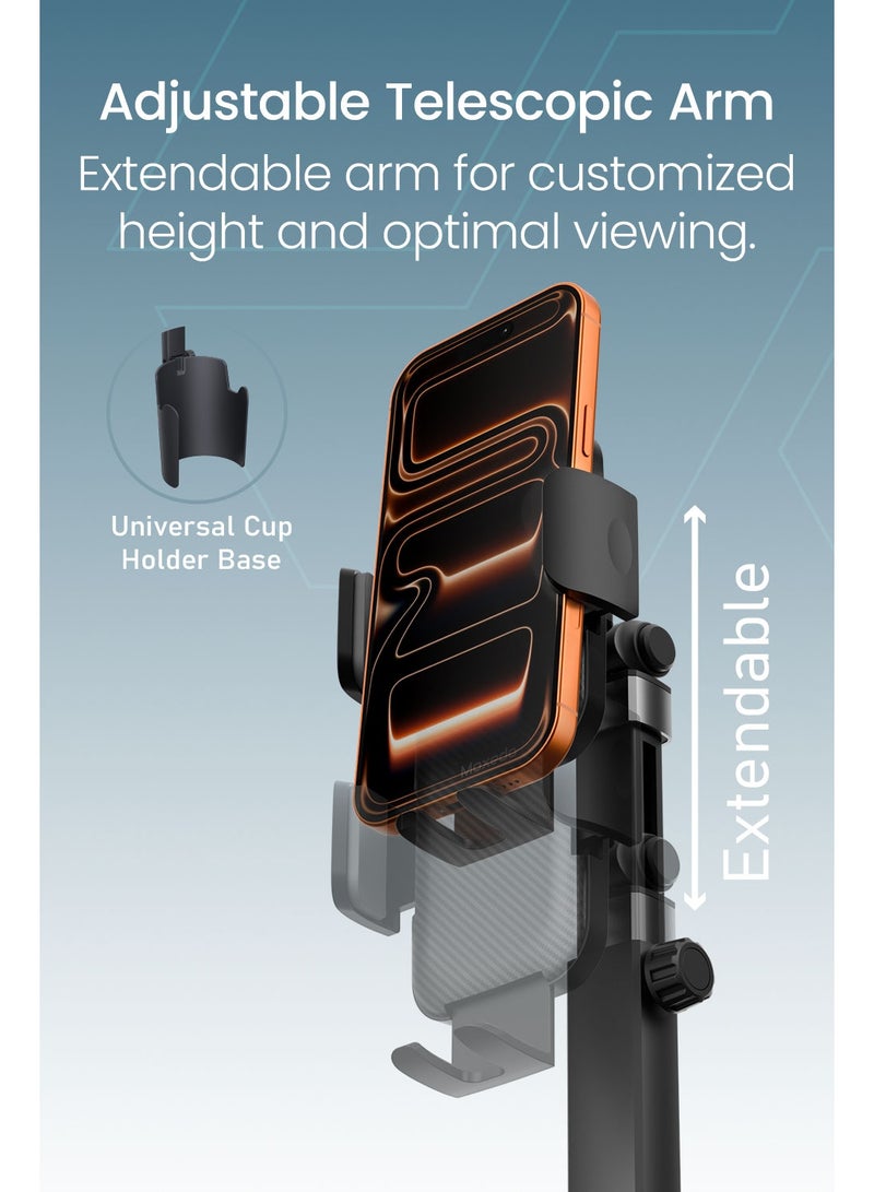 Moxedo Car Cup Holder Phone Mount with Adjustable Telescopic Arm, Tilt Joint, Universal Fit, Stable Design for Standard Cup Holders (Black) - Image 3
