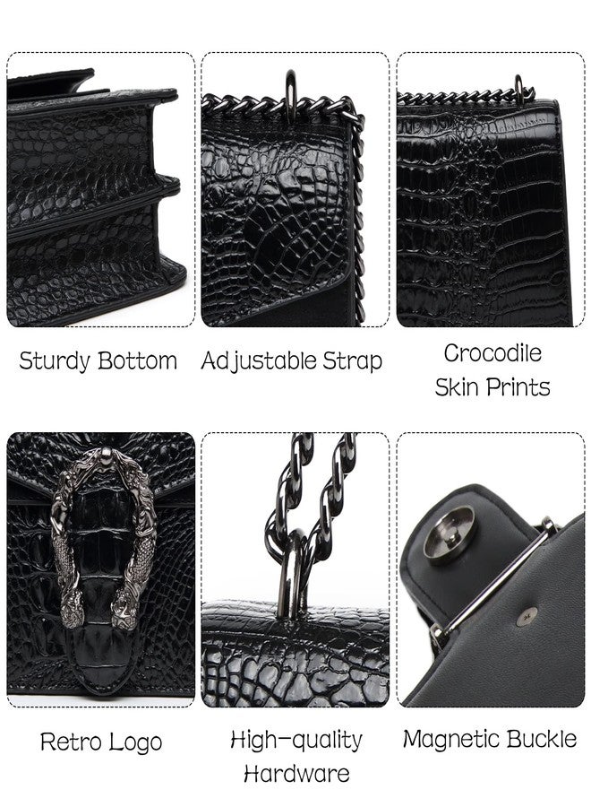 MYHOZEE Crossbody Satchel Purses for Women Snake Printed Leather Women's Cross Body Handbags Chain Shoulder Bags Black - Image 5