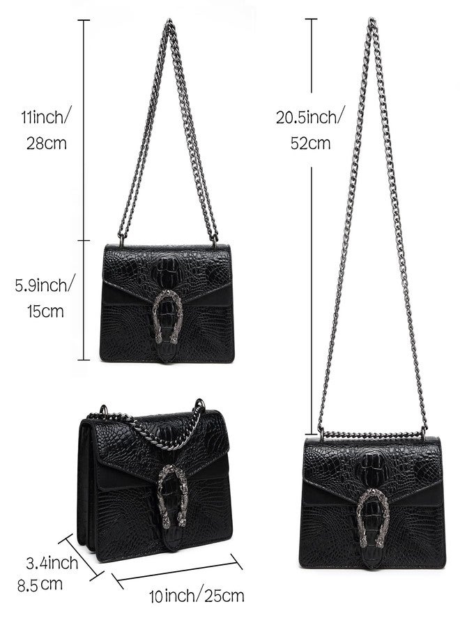 MYHOZEE Crossbody Satchel Purses for Women Snake Printed Leather Women's Cross Body Handbags Chain Shoulder Bags Black - Image 3