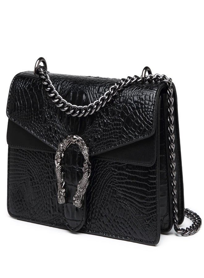 MYHOZEE Crossbody Satchel Purses for Women Snake Printed Leather Women's Cross Body Handbags Chain Shoulder Bags Black - Image 1