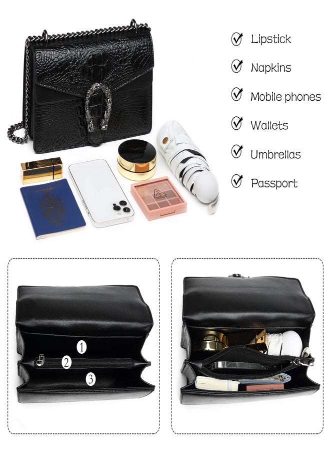 MYHOZEE Crossbody Satchel Purses for Women Snake Printed Leather Women's Cross Body Handbags Chain Shoulder Bags Black - Image 4