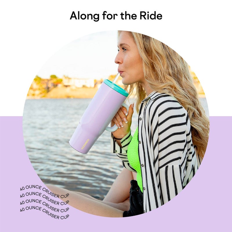 Corkcicle Cruiser Insulated Tumbler with Handle and Straw, Purple Dolphin, 40 oz â€“ Reusable Water Bottle Keeps Beverages Cold for 20 Hours, Hot for 9 Hours â€“ Cupholder Friendly - Image 3