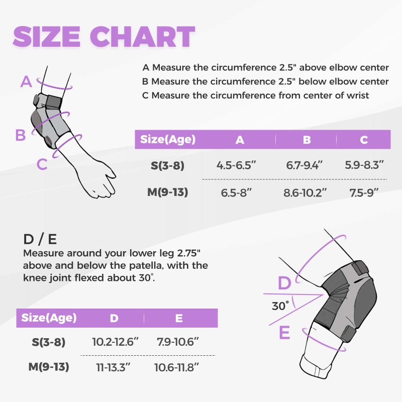 Bosoner Knee Pads for Kids Roller-Skating - Adjustable Protective Gear Set Knee Elbow Pads Wrist Guards for Bike Cycling Skateboarding Scooter Gifts 3-7 / 8-14 Years Boys Girls (Blue Purple) - Image 4