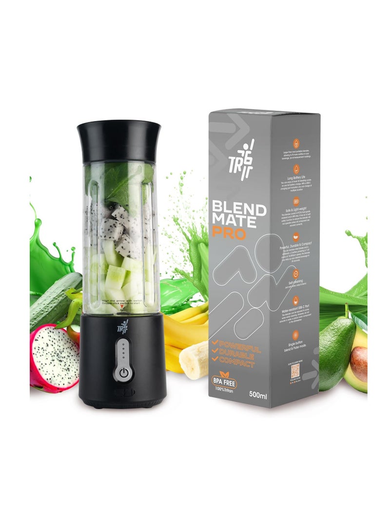 TR6 Blendmate Pro Portable Blender for Smoothies, Protein Shakes & Ice Crushing – 500ML Capacity, Tritan Material, 4000mAh Battery, USB-C Port with Handle Lid (Black) - Image 1