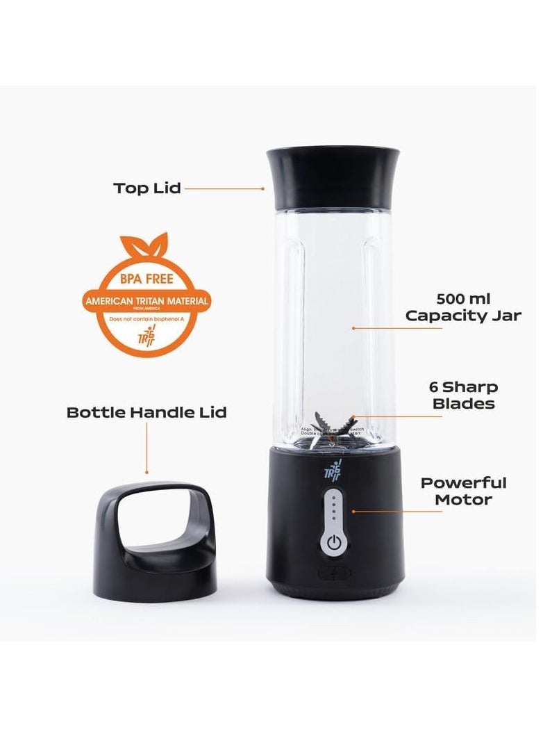 TR6 Blendmate Pro Portable Blender for Smoothies, Protein Shakes & Ice Crushing – 500ML Capacity, Tritan Material, 4000mAh Battery, USB-C Port with Handle Lid (Black) - Image 3