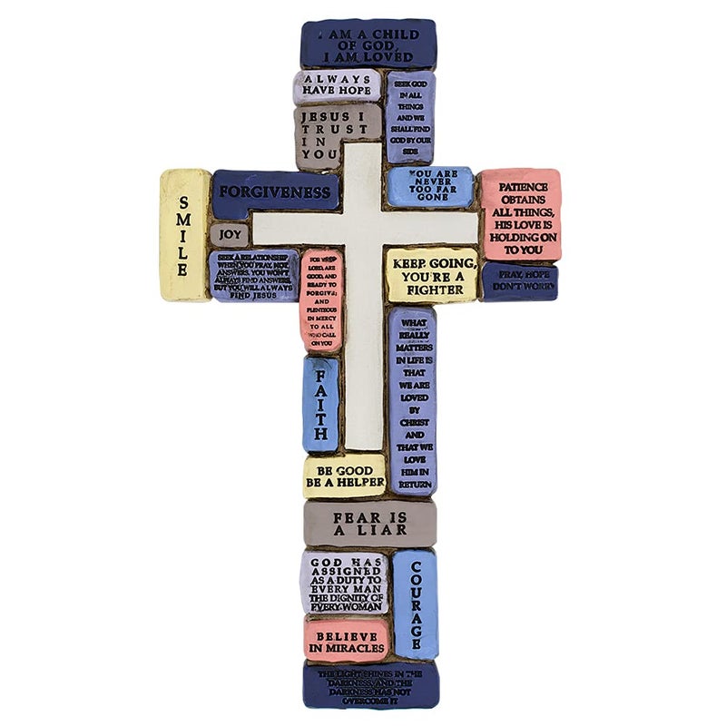VILLAGE GIFT IMPORTERS Inspirational Resin Wall Cross Encouraging Words for Teenage Boys Great Gift for 8th Grade Graduation Confirmation New School Year Christian Home Decor