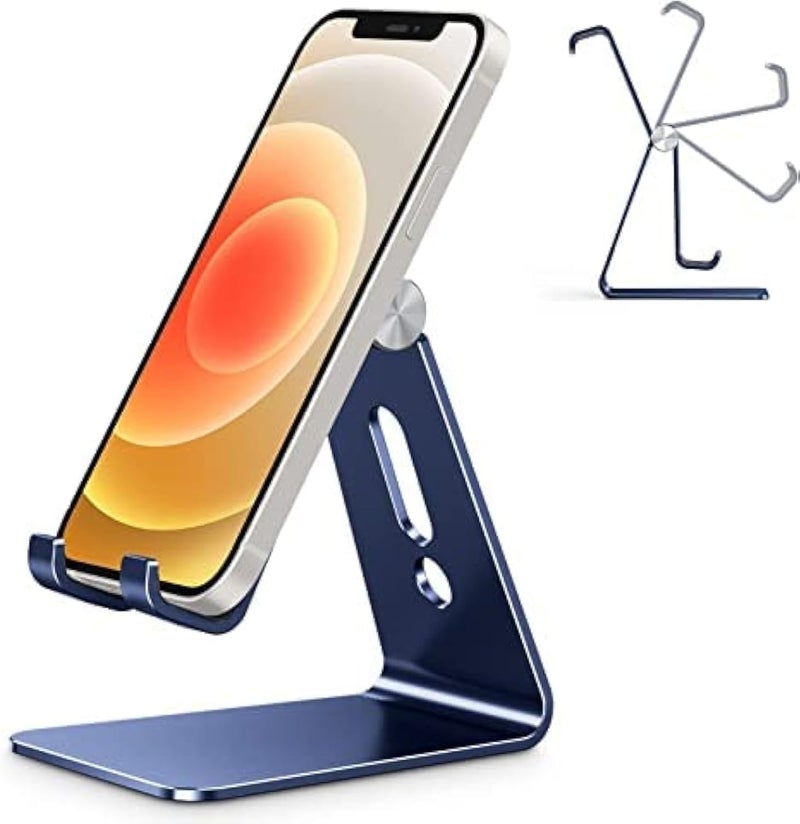 Adjustable Cell Phone Stand, C2 Aluminum Desktop Phone Holder Dock Compatible with iPhone 15 14 13 Xs XR 8 Plus 7 6, Samsung Galaxy, Google Pixel, Android Phones, Navy Blue