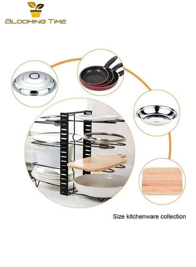 BLOOMING TIME 8 Tiers Adjustable Pots and Pans Rack Organizer, Large Capacity Pot Lid Holders & Pan Rack for Kitchen Cabinet and Counter - Image 5