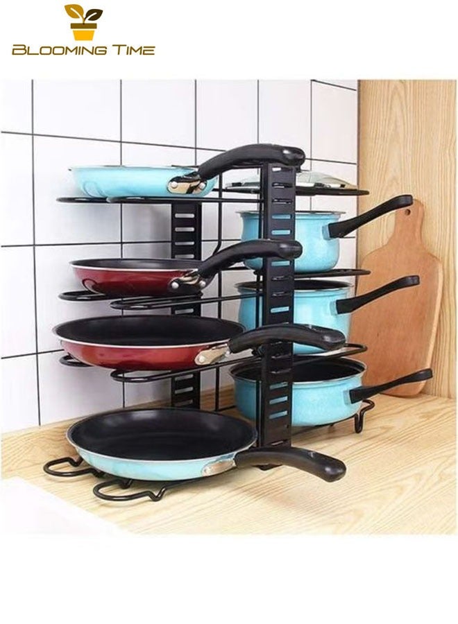 BLOOMING TIME 8 Tiers Adjustable Pots and Pans Rack Organizer, Large Capacity Pot Lid Holders & Pan Rack for Kitchen Cabinet and Counter - Image 3