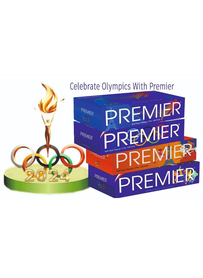 Premier Soft Face Box Tissues 100 Pulls 2 Ply Box Olympic Edition 4In1 Pack  - Image 1
