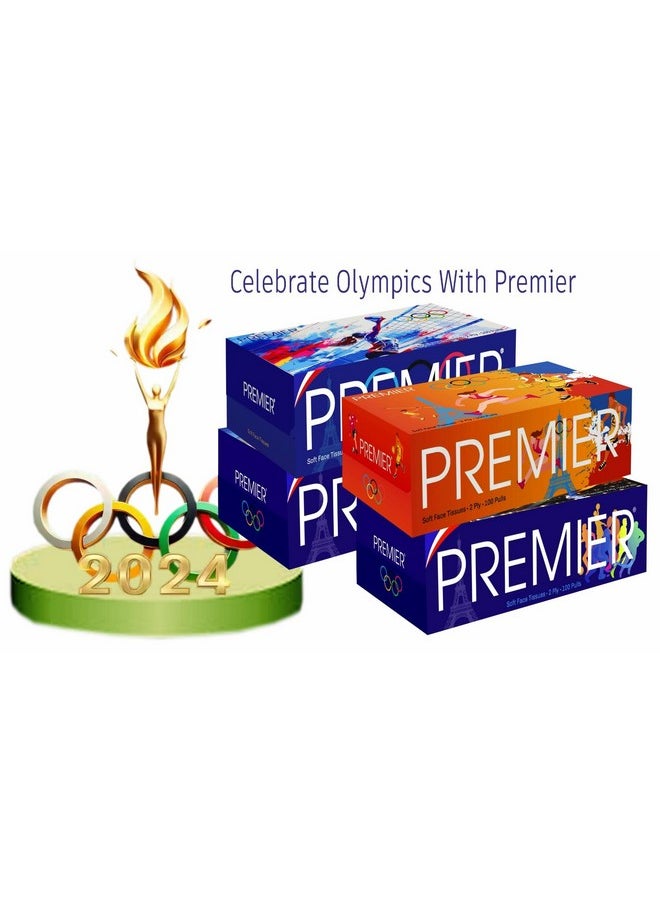 Premier Soft Face Box Tissues 100 Pulls 2 Ply Box Olympic Edition 4In1 Pack  - Image 2