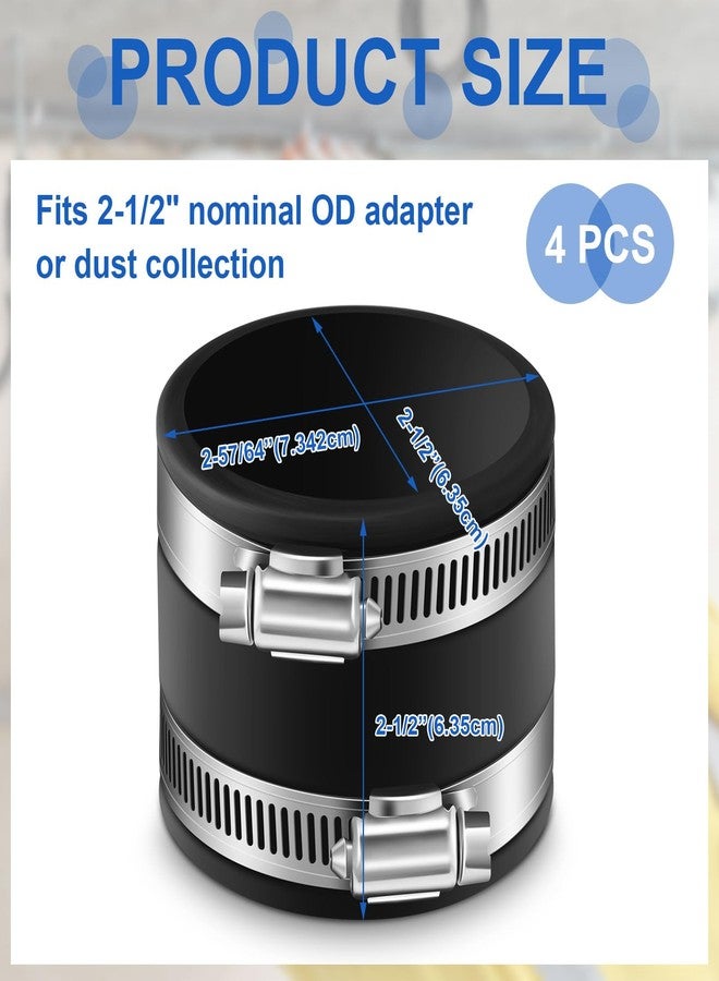 Minatee Dust Control Flex Cuffs with Stainless Steel Hose Clamps, Flexible PVC Coupling for Plastic and Copper Plumbing Connections, Connector Ports Dust Collection Fittings(2-1/2 Inch, 4 Pcs) - Image 2