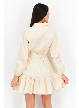 BCBGeneration Women Textured Mini Dress With Tie Belt, Peach  - Image 3